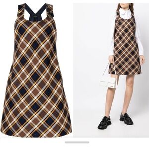 LEE MATHEWS Tartan Check Pinafore Dress Brown Oversize Size 2 Pristine Condition